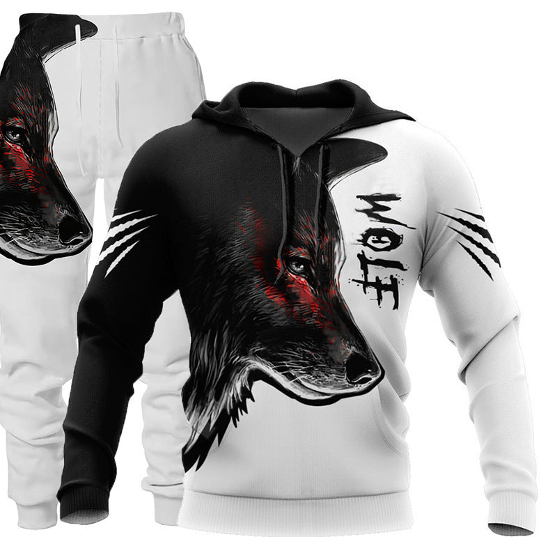 Alpha Style: 3D Wolf Print Men's Hooded Tracksuit | Eternal Gleams