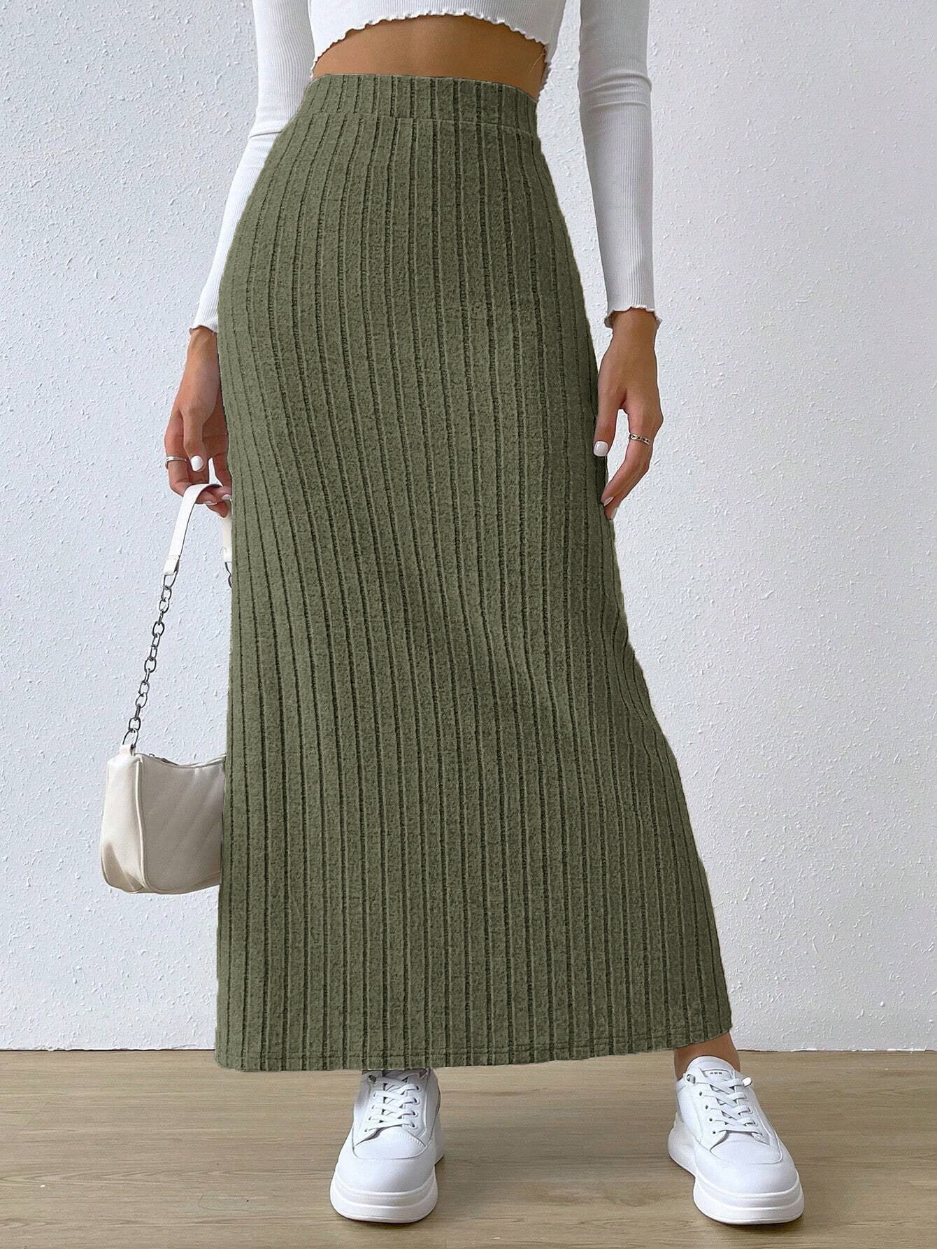 Spring Long Skirt High Waist Side Slit Slim Fit Knitted Women's Dress from Eternal Gleams