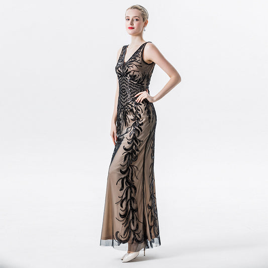 Glamourous Sequined Deep V Dress from Eternal Gleams