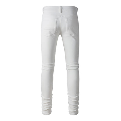 White Cashew Flower Patch Torn Jeans