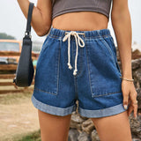 Chic Comfort: Women's Elastic Waist Denim Shorts