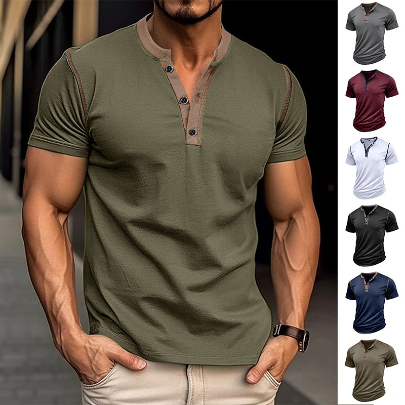 Men's fashion short-sleeved polo shirt, summer button V-neck T-shirt in high-quality polyester and cotton blend, available in multiple colors and sizes. from Eternal Gleams