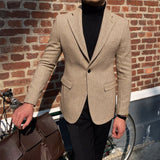 Elegant Slim Fit Blazer in Khaki with Black Turtleneck – Men's Formal Wear from Eternal Gleams