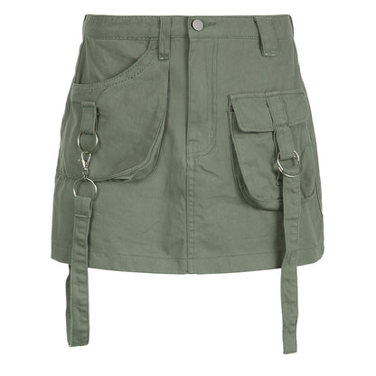 American Street Style Asymmetric Pocket Denim Skirt - Low Waist, Unique Design