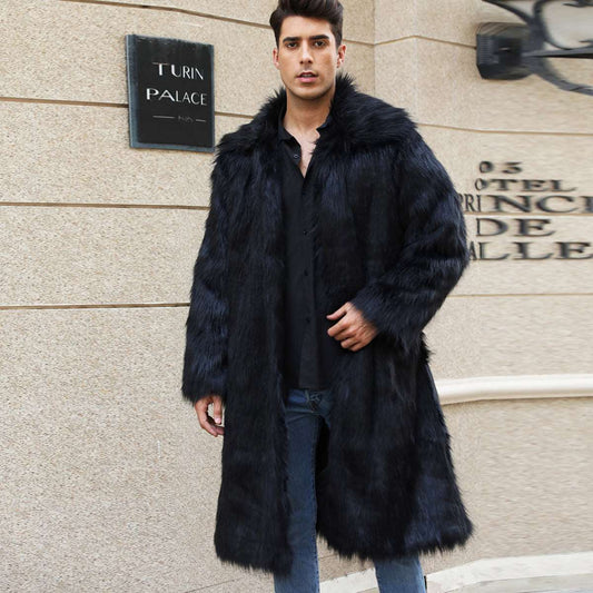 European And American Fall Winter Men Long Imitation Fur Coat Popular Men's Imitation Fox Fur Warm Coat