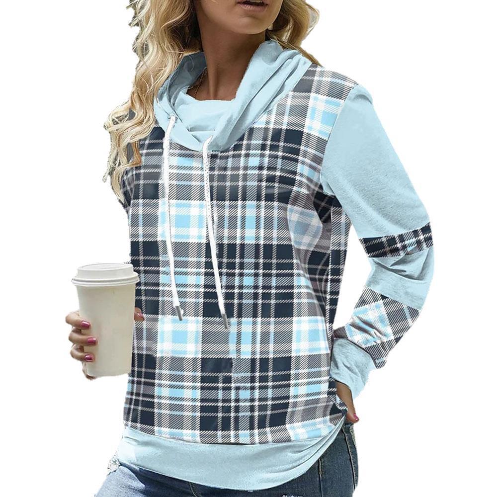 European And American Plaid Printed Long Sleeve Turtleneck Loose Casual Top from Eternal Gleams