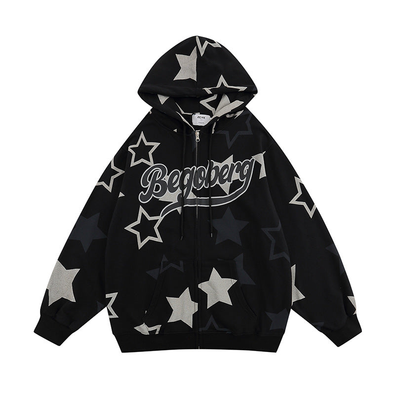 Retro XINGX Printed Zipper Brushed Hoody Men And Women from Eternal Gleams