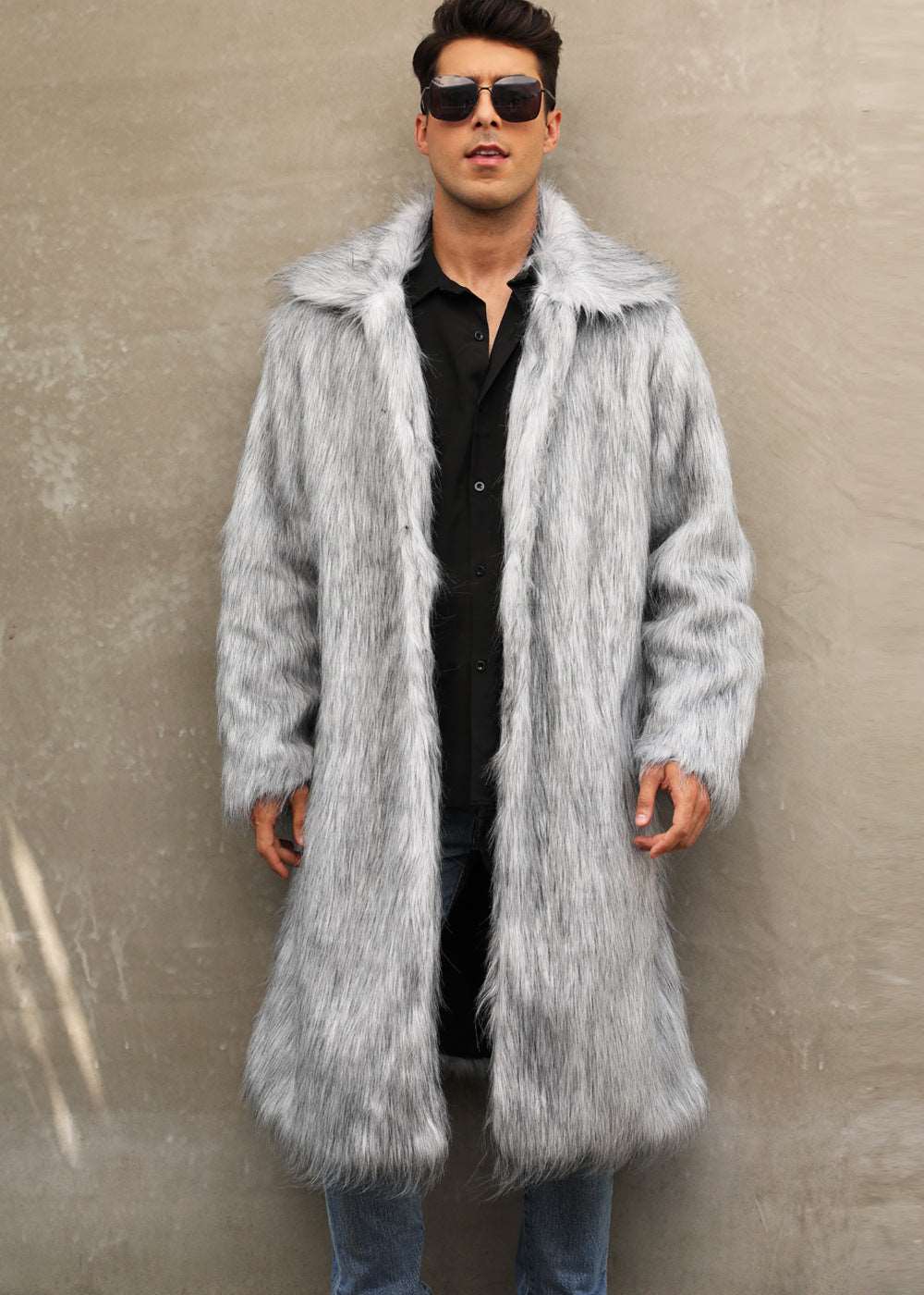 European And American Fall Winter Men Long Imitation Fur Coat Popular Men's Imitation Fox Fur Warm Coat