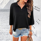 Women's Elegant Lapel Loose Sweater from Eternal Gleams