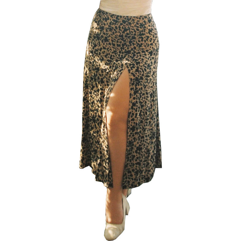 Jupe longue imprimée léopard européenne et américaine, jupe taille haute fendue sur les hanches