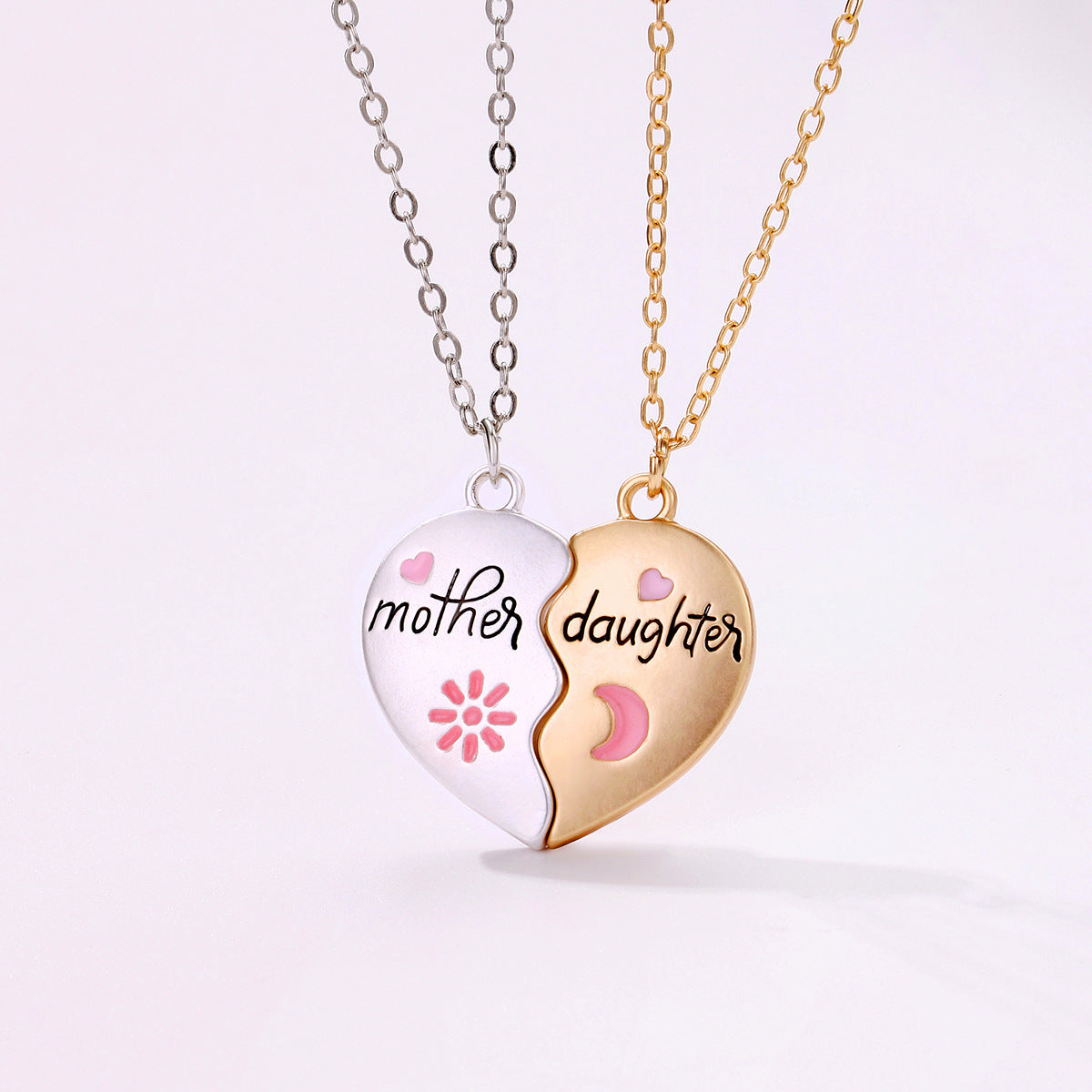 Mother-Daughter Matching Heart Magnetic Pendant Necklace Set from Eternal Gleams
