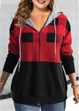 Women's Zipper Cardigan Hooded Plaid Printed Sweater from Eternal Gleams