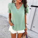 Women's Temperament Pure Color V-neck Ruffle Top from Eternal Gleams