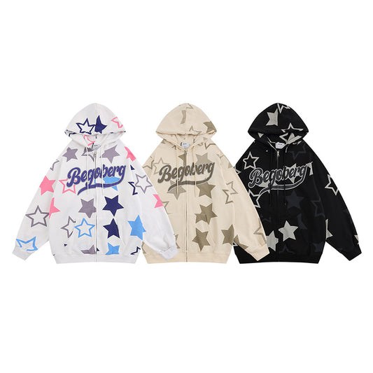 Retro XINGX Printed Zipper Brushed Hoody Men And Women from Eternal Gleams