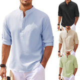 Men's Pineapple Texture Stand Collar Button Shirt in various sizes and colors