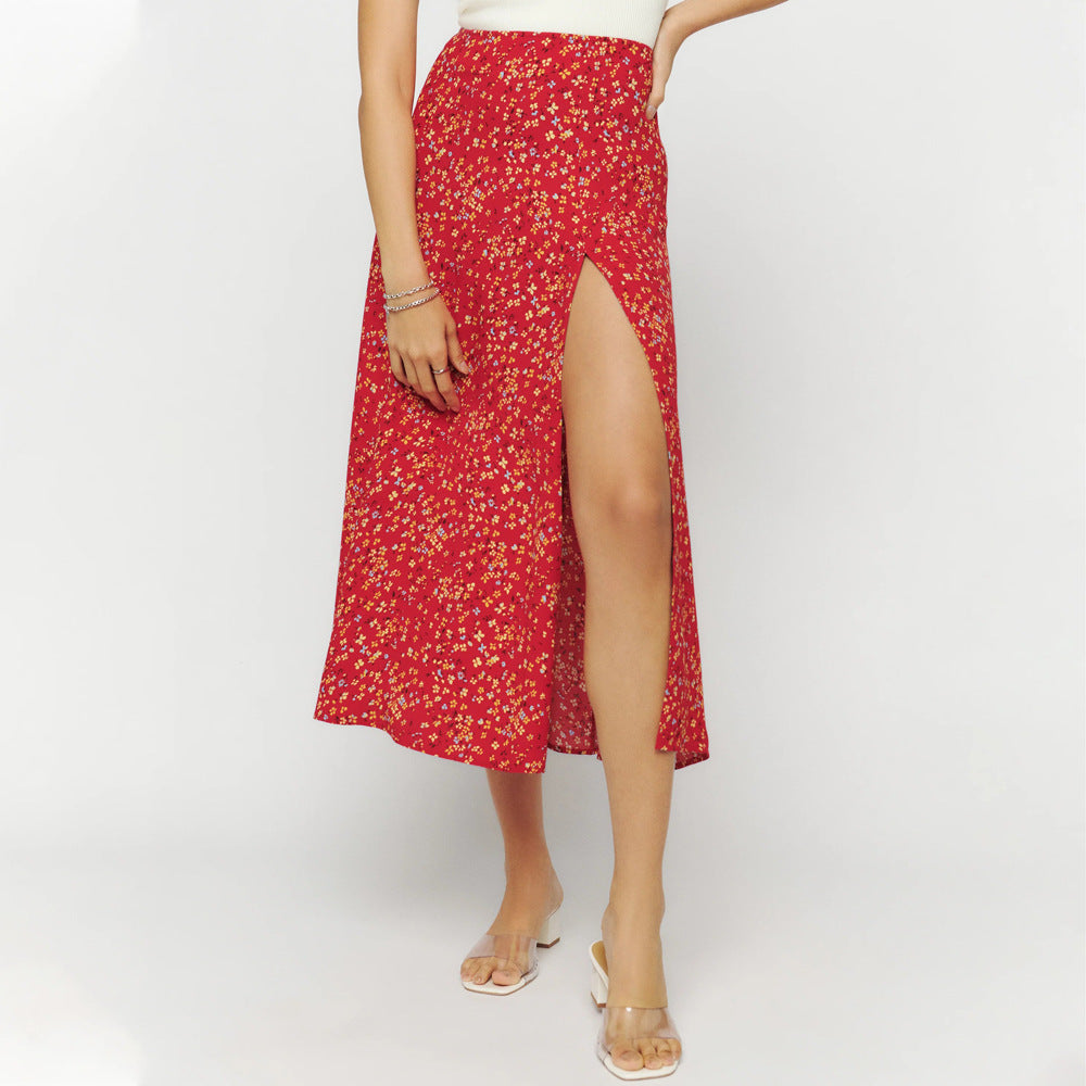 European And American Leopard Print Long Skirt High Waist Slit Hip Skirt