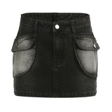 American Street Style Asymmetric Pocket Denim Skirt - Low Waist, Unique Design from Eternal Gleams