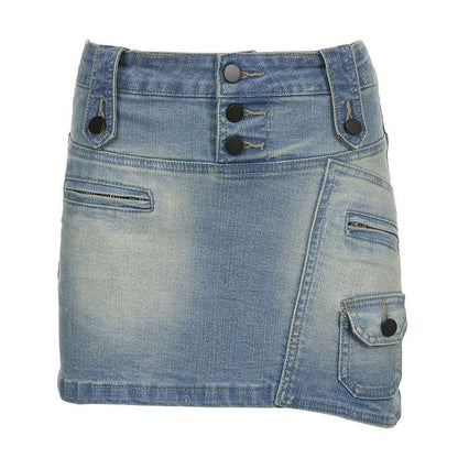 American Street Style Asymmetric Pocket Design Low Waist Denim Skirt