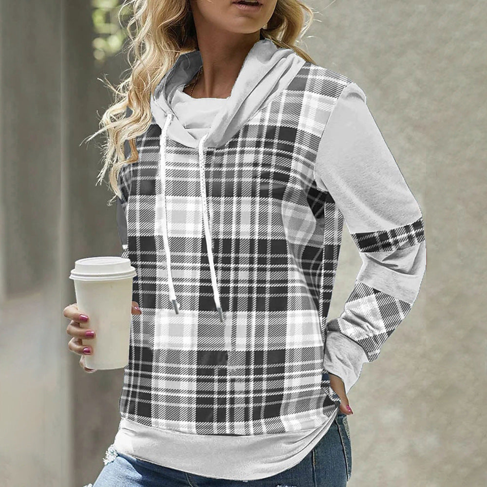 European And American Plaid Printed Long Sleeve Turtleneck Loose Casual Top from Eternal Gleams