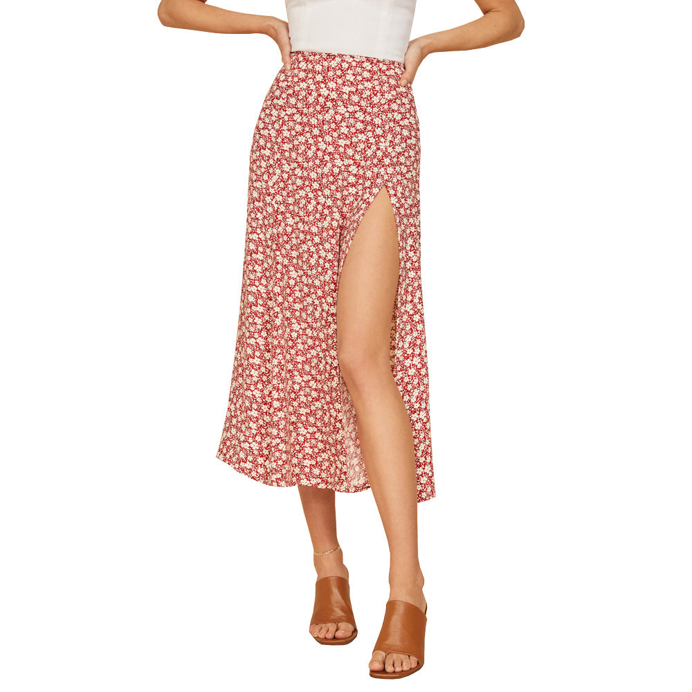 European And American Leopard Print Long Skirt High Waist Slit Hip Skirt from Eternal Gleams