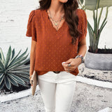 Women's Temperament Pure Color V-neck Ruffle Top from Eternal Gleams