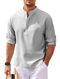 Men's Pineapple Texture Stand Collar Button Shirt in various sizes and colors