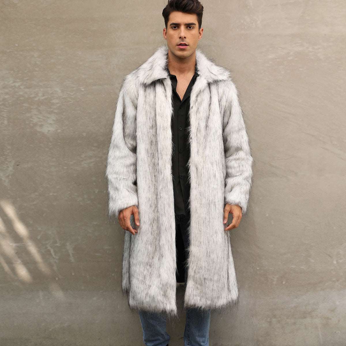 European And American Fall Winter Men Long Imitation Fur Coat Popular Men's Imitation Fox Fur Warm Coat