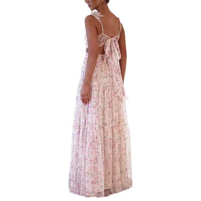 Women's Fashion Printed Sleeveless Tulle Chiffon Dress - Lightweight and stylish summer printed chiffon dress