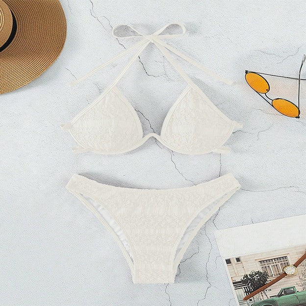 White Lace-Up Split Swimsuit | Sexy Crinkle Bikini from Eternal Gleams