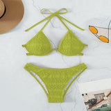 Green Lace-Up Split Swimsuit | Sexy Crinkle Bikini from Eternal Gleams