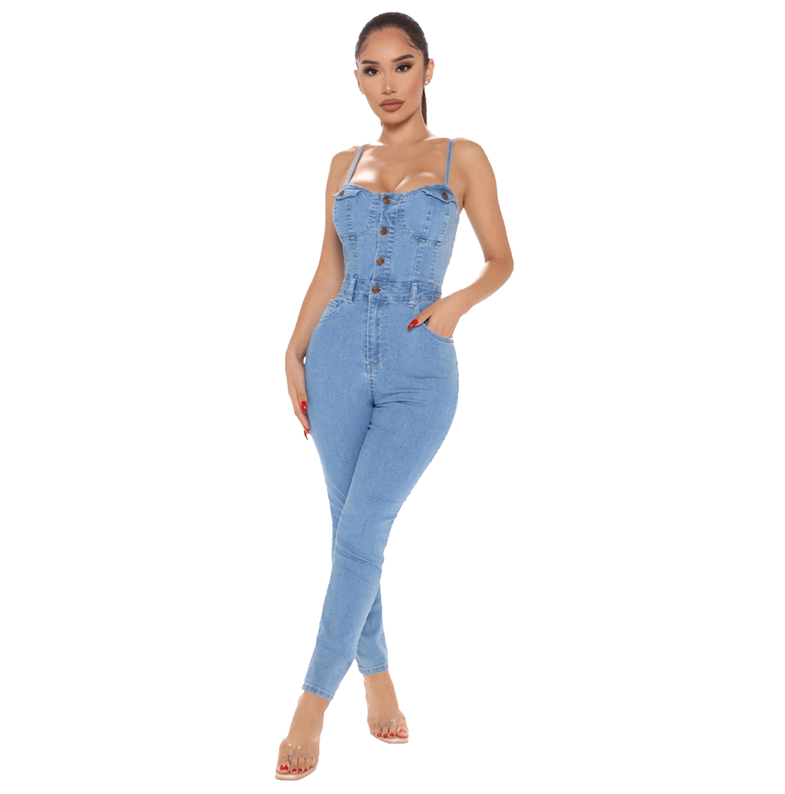 Casual Nightclub Women's High Elastic Denim Jumpsuit