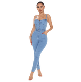 Casual Nightclub Women's High Elastic Denim Jumpsuit