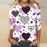 Valentine's Day Female With Hearts Printing Crew Neck T-shirt Top from Eternal Gleams