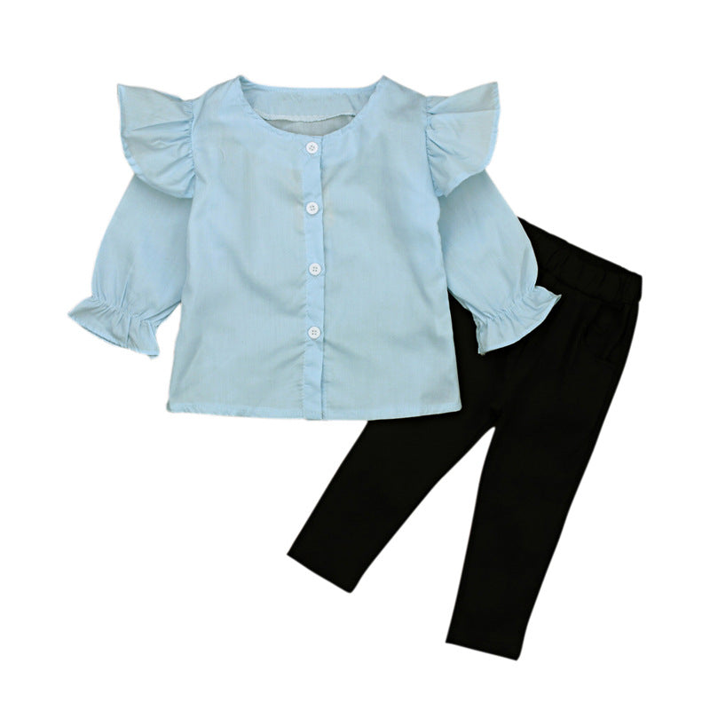 Chic Charm: Girls' Flared Sleeve Two-Piece Set