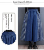 Autumn Clothing Casual Patchwork Striped Denim Fashionable Wide Leg Pants