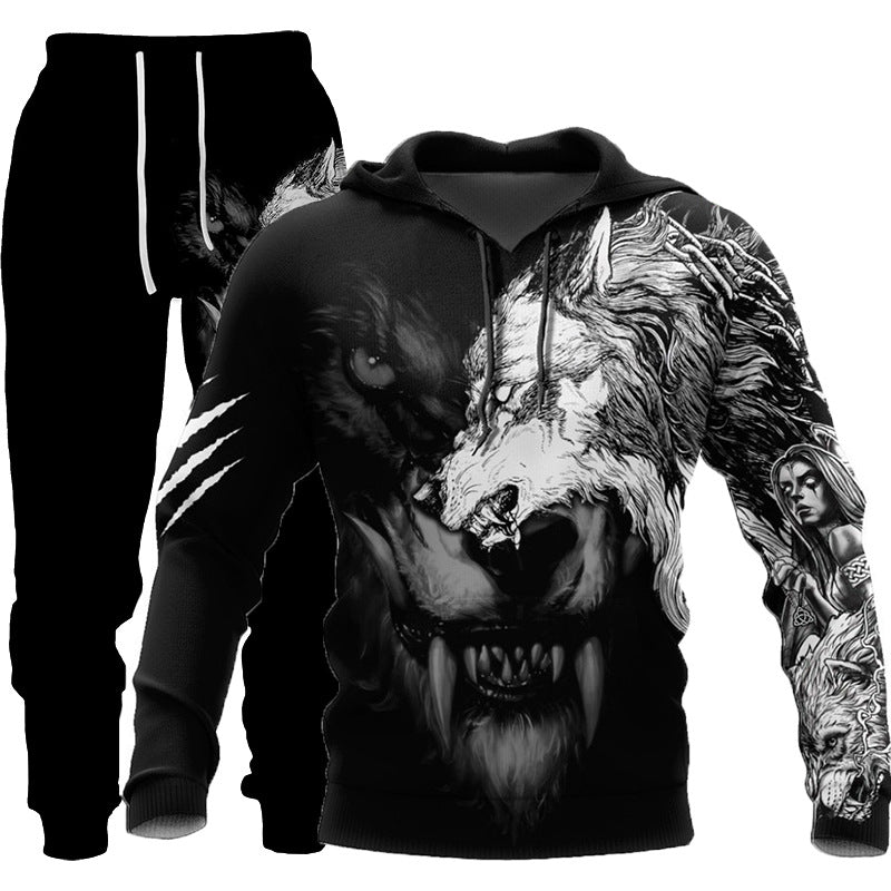 Alpha Style: 3D Wolf Print Men's Hooded Tracksuit | Eternal Gleams
