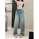 Pearl Straight Jeans High Waist Slim-fit Wide-leg Pants Women from Eternal Gleams