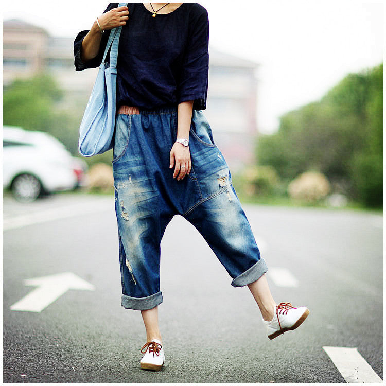 Ripped Baggy Jeans - Wide Leg Distressed Denim, Streetwear Style from Eternal Gleams