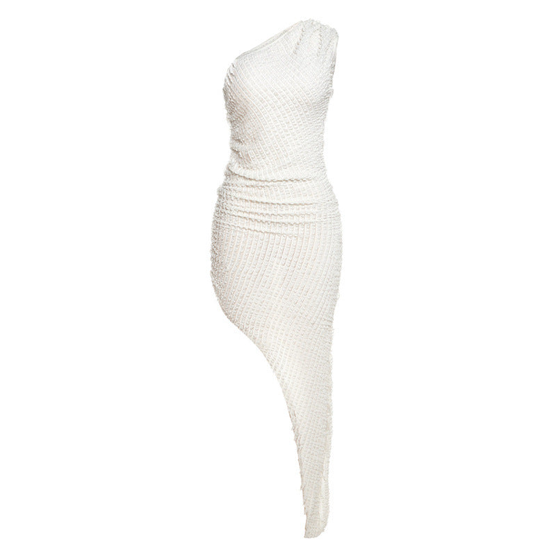 Urban Chic: White Asymmetric Hem Sleeveless Dress from Eternal Gleams