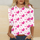 Valentine's Day Female With Hearts Printing Crew Neck T-shirt Top from Eternal Gleams