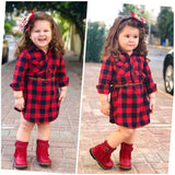 Fashion Girls Long Red Plaid Dress With Belt from Eternal Gleams