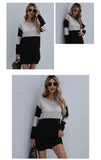 Pullover Round Neck Loose Knitted Stitching Contrast Color Woolen Skirt from Eternal Gleams