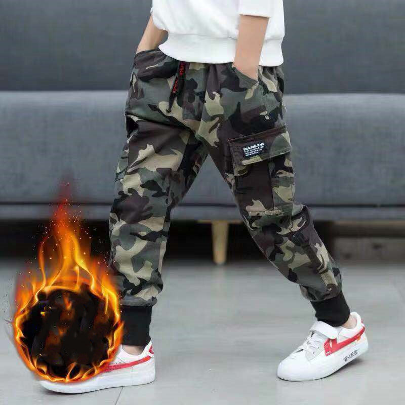 Children's Sports Camouflage Trousers With Plush Thickening from Eternal Gleams