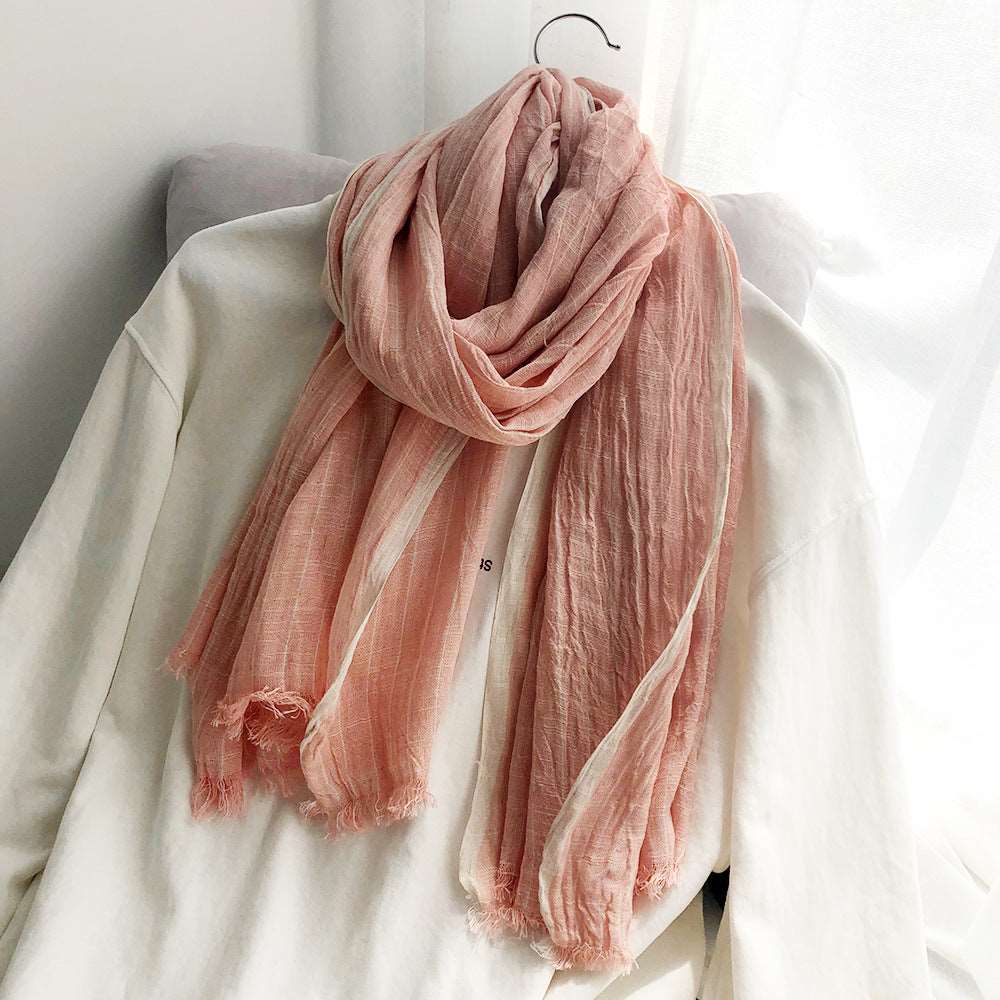 Autumn And Winter Striped Cotton And Linen Pleated Scarf Shawl