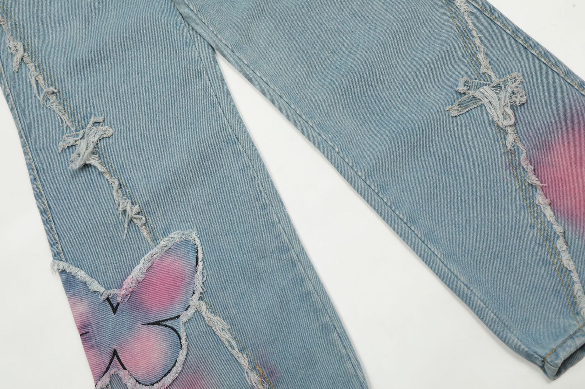 Sweet Cute Butterfly Wash Denim Trousers from Eternal Gleams