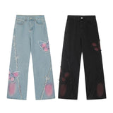 Sweet Cute Butterfly Wash Denim Trousers from Eternal Gleams