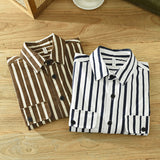 Youth Loose Fit Striped Cotton Cardigan Shirt - Japanese Retro Style, Available in White and Brown | Eternal Gleams