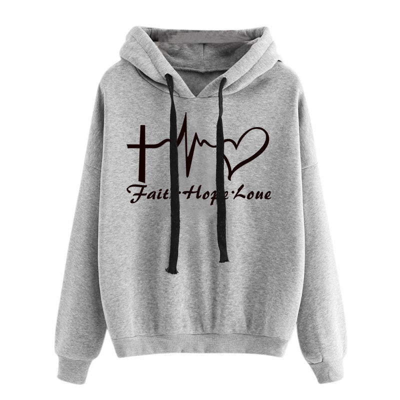 Heart Print Hoodie Sweatshirt Pullover Tops Women Long Sleeve Sports Clothes from Eternal Gleams