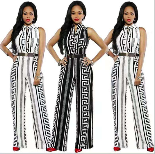 Chic Printed Jumpsuit with Belt