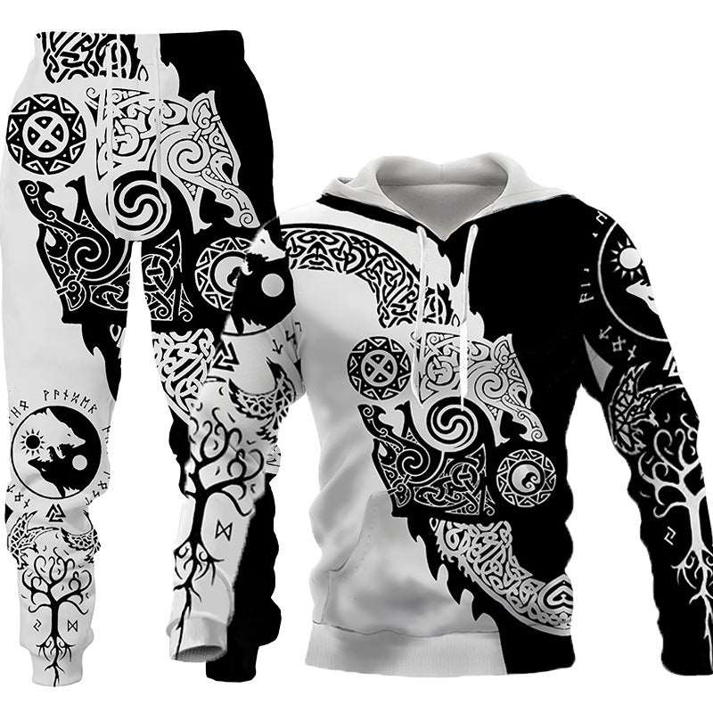 3D Wolf Print Tracksuit Men Sportswear Hooded Sweatsuit Two Piece